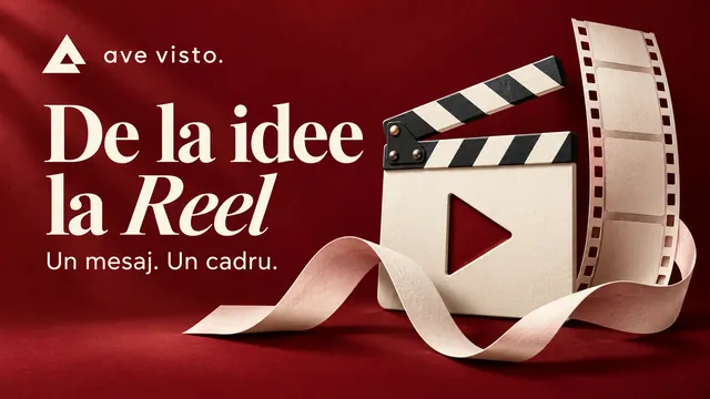 De la idee la Reel: un mesaj, un cadru — clapetă de film și cadru video în paleta burgundy și crem Ave Visto.